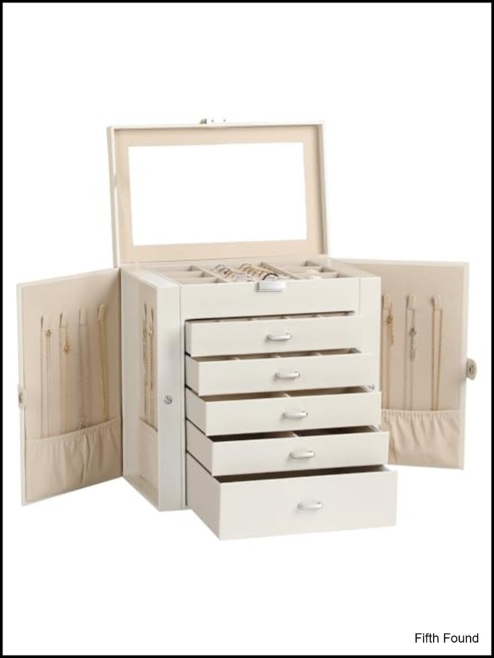Large 6-Layer Jewelry Box Organizer with Mirror PU Leather Storage Case